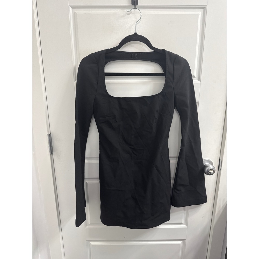 L'Academie Black Cutout Square Neck Bell Sleeve Mini Dress XS